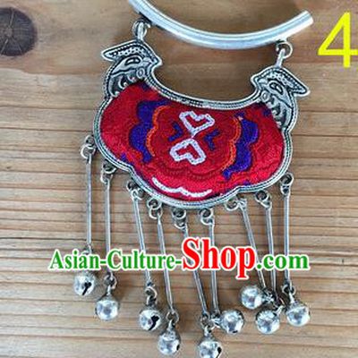 Chinese Traditional Miao Sliver Ornaments Accessories Longevity Lock Red Necklace Pendant for Women