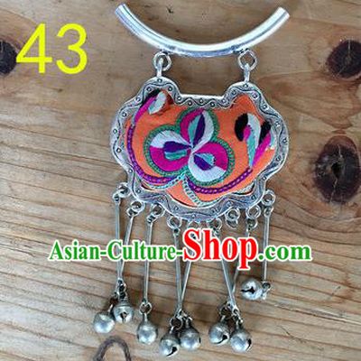 Chinese Traditional Miao Sliver Ornaments Accessories Longevity Lock Orange Necklace Pendant for Women