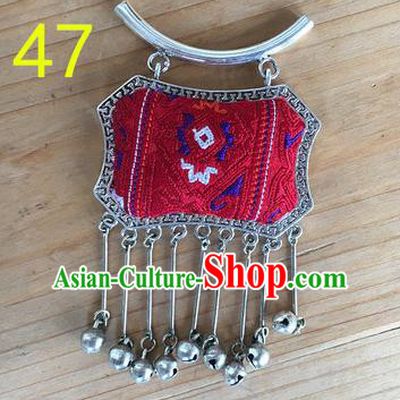 Chinese Traditional Miao Sliver Ornaments Accessories Longevity Lock Embroidered Red Necklace Pendant for Women