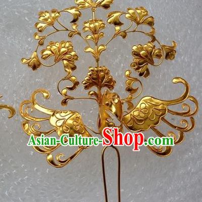 Traditional Chinese Miao Nationality Hanfu Golden Phoenix Hairpins Hair Accessories for Women