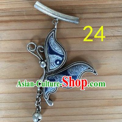 Chinese Traditional Miao Sliver Navy Butterfly Wing Hmong Ornaments Accessories Minority Necklace Pendant for Women