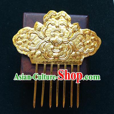 Traditional Chinese Miao Nationality Hair Accessories Golden Wedding Hair Comb Hairpins for Women