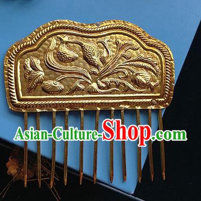 Traditional Chinese Miao Nationality Hair Accessories Palace Golden Hair Comb Hairpins for Women