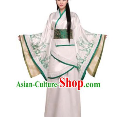 Traditional Chinese Han Dynasty Imperial Concubine Costume Ancient Princess White Hanfu Dress for Women