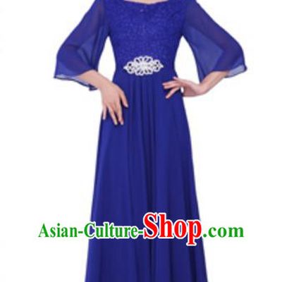 Top Grade Chorus Singing Group Royalblue Lace Full Dress, Compere Stage Performance Modern Dance Costume for Women