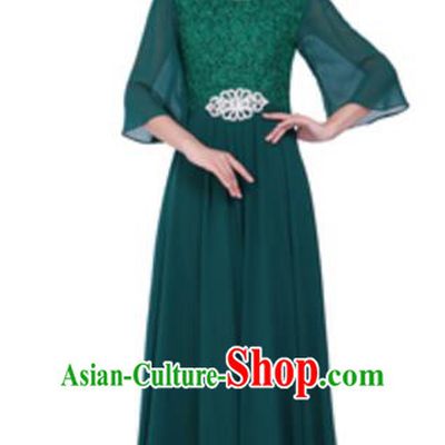 Top Grade Chorus Singing Group Green Lace Full Dress, Compere Stage Performance Modern Dance Costume for Women