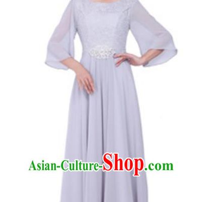 Top Grade Chorus Singing Group Grey Lace Full Dress, Compere Stage Performance Modern Dance Costume for Women