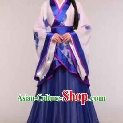 Traditional Chinese Ancient Palace Lady Costume Han Dynasty Princess Royalblue Hanfu Dress for Women