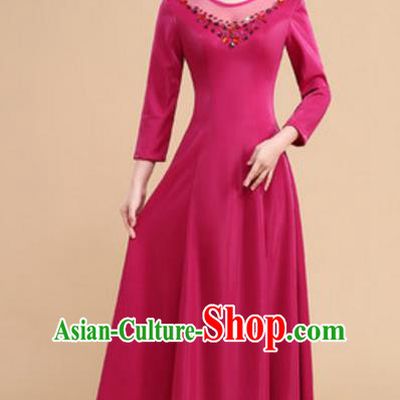 Top Grade Chorus Group Choir Wine Red Full Dress, Compere Stage Performance Modern Dance Costume for Women