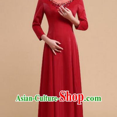 Top Grade Chorus Group Choir Purplish Red Full Dress, Compere Stage Performance Modern Dance Costume for Women