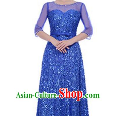 Top Grade Chorus Group Choir Royalblue Sequins Full Dress, Compere Stage Performance Modern Dance Costume for Women