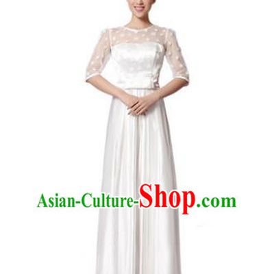 Top Grade Chorus Singing Group Modern Dance White Dress, Compere Classical Dance Costume for Women