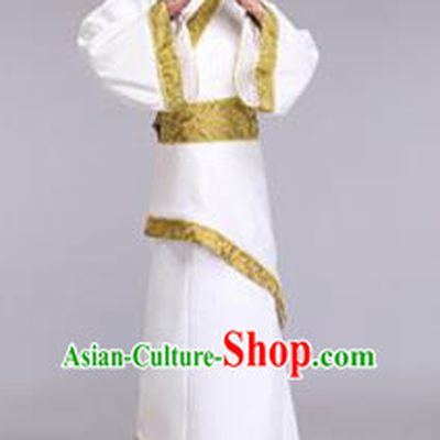 Traditional Chinese Ancient Scholar Costume Han Dynasty Minister Hanfu White Curving-front Robe for Men