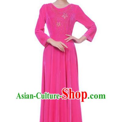 Top Grade Chorus Singing Group Pink Velvet Dress, Compere Classical Dance Costume for Women