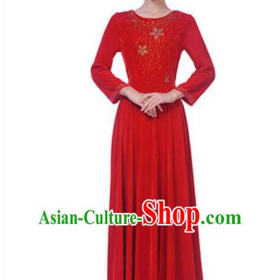 Top Grade Chorus Singing Group Red Velvet Dress, Compere Classical Dance Costume for Women