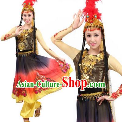 Traditional Chinese Uigurian Nationality Clothing, Uyghur Minority Folk Dance Ethnic Costume for Women