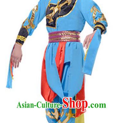 Traditional Chinese Mongolian Nationality Ethnic Clothing, China Mongols Minority Folk Dance Blue Costume for Men