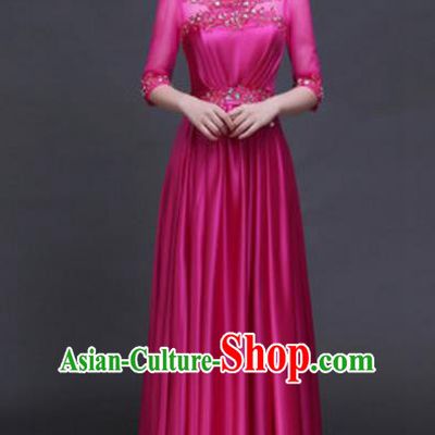 Top Grade Chorus Group Rosy Full Dress, Compere Stage Performance Classical Dance Choir Costume for Women