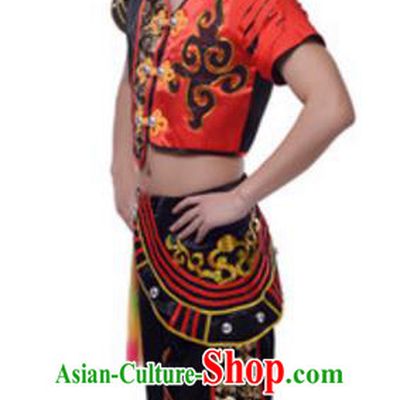 Traditional Chinese Yi Nationality Ethnic Clothing, China Yi Minority Folk Dance Costume and Hat for Men