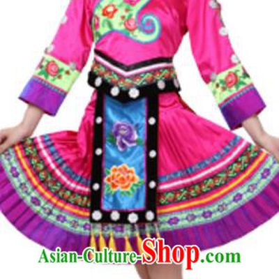 Traditional Chinese Miao Nationality Dancing Costume and Hat, China Hmong Minority Folk Dance Ethnic Pleated Skirt for Women
