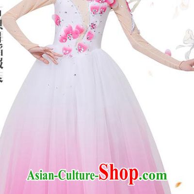 Top Grade Chinese Classical Dance Pink Dress, Compere Stage Performance Choir Costume for Women