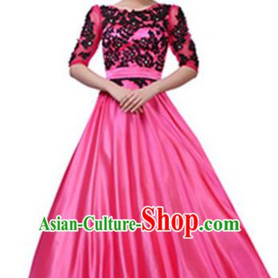 Top Grade Chorus Group Pink Long Full Dress, Compere Stage Performance Choir Costume for Women
