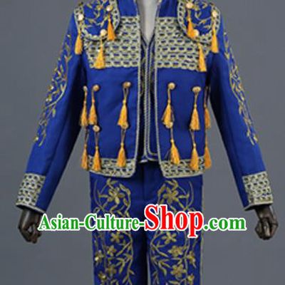 Top Grade European Traditional Court Costumes England Prince Blue Suits for Men