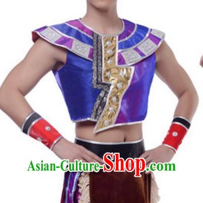 Traditional Chinese Dai Nationality Costume, Chinese Dai Ethnic Dance Purple Clothing for Men