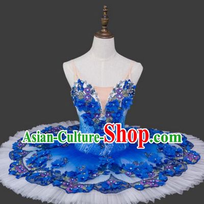 Top Grade Ballet Dance Costume Blue Bubble Dress Ballerina Dance Tu Tu Dancewear for Women