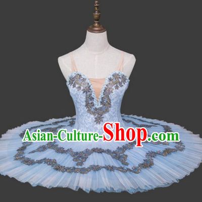 Top Grade Ballet Dance Costume Light Blue Bubble Dress Ballerina Dance Tu Tu Dancewear for Women