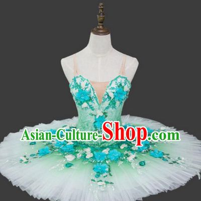 Top Grade Ballet Dance Costume Green Bubble Dress Ballerina Dance Tu Tu Dancewear for Women