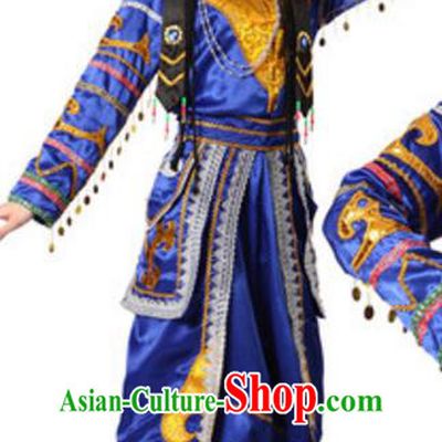 Traditional Chinese Mongolian Nationality Costume, Chinese Mongols Ethnic Dance Dress Clothing and Hat for Women