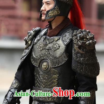 Chinese Ancient General Meng Wu Costume Qin Dynasty Swordsman Historical Body Armor and Helmet Complete Set