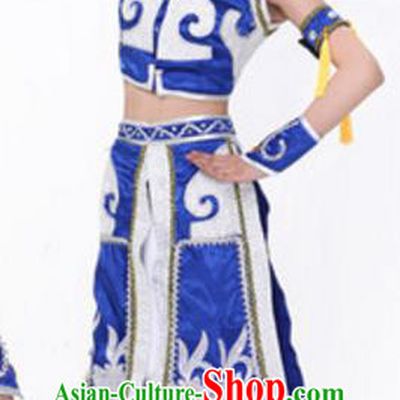 Traditional Chinese Mongols Nationality Blue Dress, Chinese Mongolian Female Ethnic Folk Dance Costume and Headwear for Women