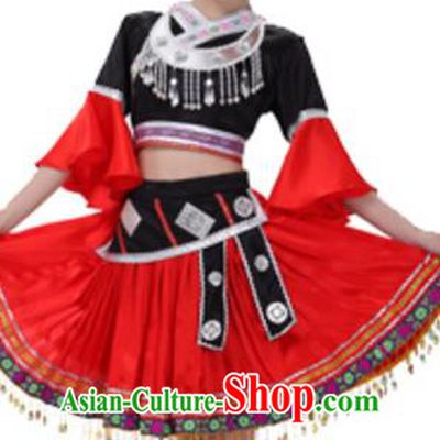 Traditional Chinese Yao Nationality Dance Green Dress, Chinese Yao Ethnic Dance Costume and Headwear for Women