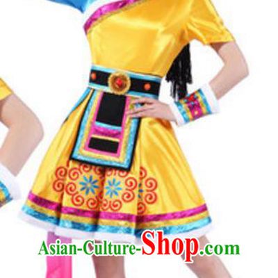Traditional Chinese Nationality Mongolian Robe, China Mongols Ethnic Dance Costume and Hat for Women
