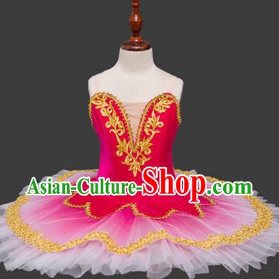 Top Grade Ballet Swan Dance Costume Rosy Veil Dress Ballerina Skirt Tu Tu Dancewear for Women