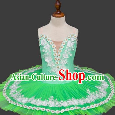 Top Grade Ballet Swan Dance Costume Green Dress Ballerina Skirt Tu Tu Dancewear for Women