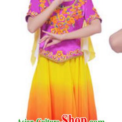 Traditional Chinese Uigurian Nationality Yellow Dress, China Uyghur Ethnic Dance Costume and Headwear for Women