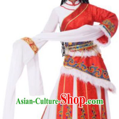 Traditional Chinese Zang Nationality Princess Pink Dress, China Tibetan Ethnic Dance Costume and Headwear for Women