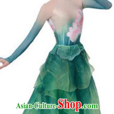 Top Grade Chinese Classical Dance Green Dress Stage Performance Lotus Dance Costume for Women