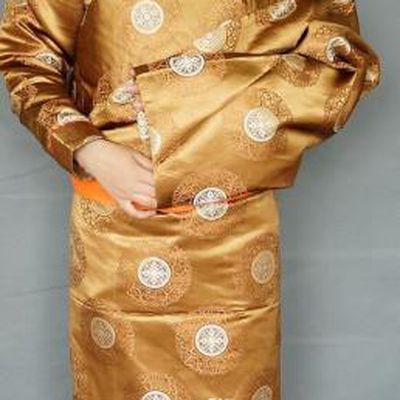 Chinese Traditional Zang Nationality Clothing Golden Tibetan Robe, China Tibetan Ethnic Heishui Dance Costume for Women