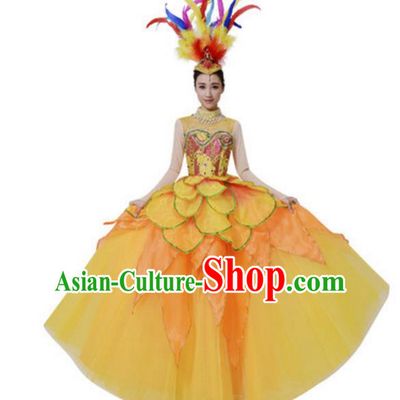 Top Grade Chinese Classical Dance Yellow Dress Stage Performance Lotus Dance Costume for Women