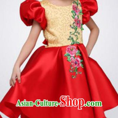 Top Grade Modern Dance Red Bubble Dress Stage Performance Chorus Costume for Kids
