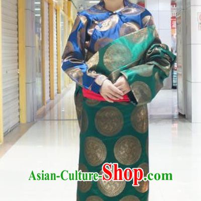 Chinese Traditional Zang Nationality Green Tibetan Robe, China Tibetan Ethnic Heishui Dance Costume for Women