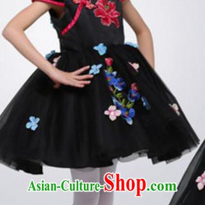 Top Grade Modern Dance Ballet Dance Black Veil Dress Stage Performance Chorus Costume for Kids