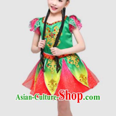 Top Grade Modern Dance Ballet Dance Green Veil Dress Stage Performance Chorus Costume for Kids