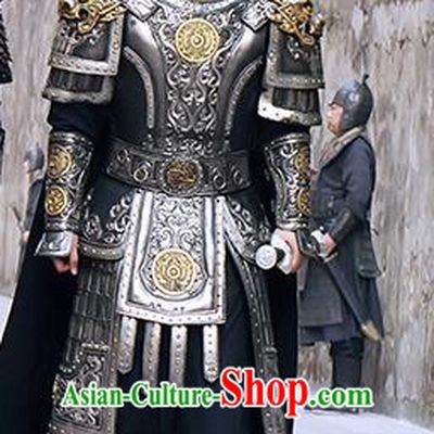 Chinese Ancient Qin Dynasty Military Officer Li Zhong Historical Body Armor and Helmet Complete Set