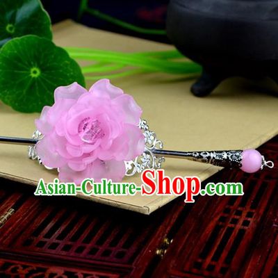 Chinese Traditional Ancient Hair Accessories Hanfu Hairpins Pink Peony Hairdo Crown Headwear for Women