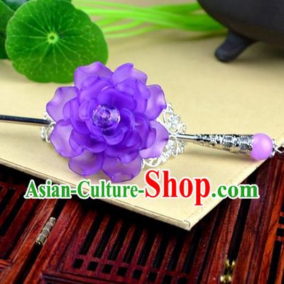 Chinese Traditional Ancient Hair Accessories Hanfu Hairpins Purple Peony Hairdo Crown Headwear for Women